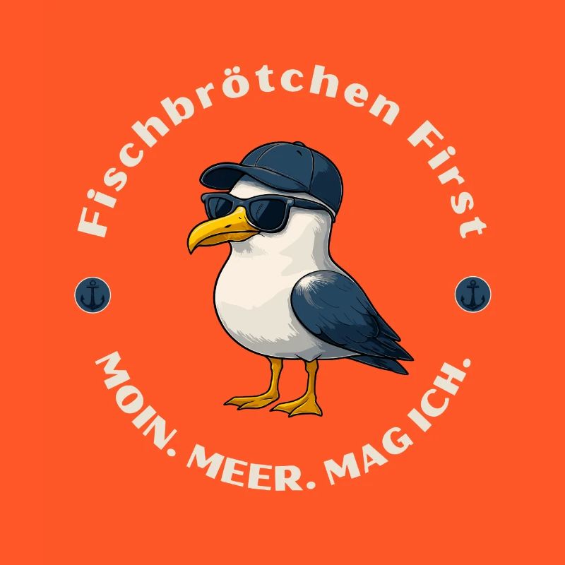 Fischbrötchen First - Möwe mit Cap und Humor