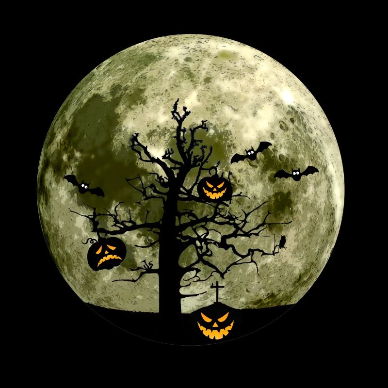 Scary evil shadow pumpkin tree moon bat