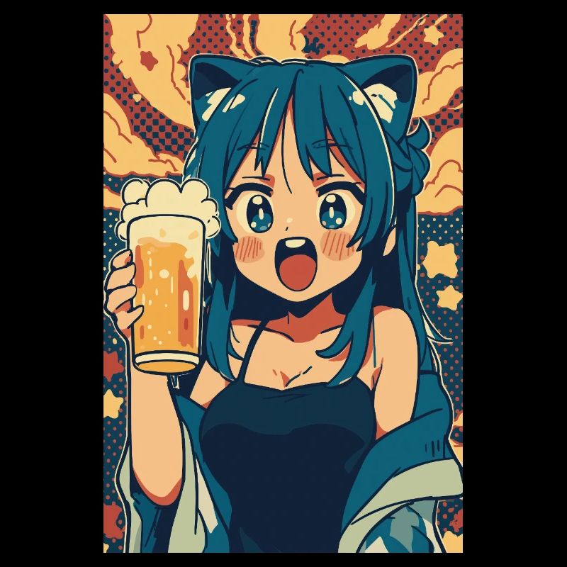 Prost! Anime Mädchen mit Bier