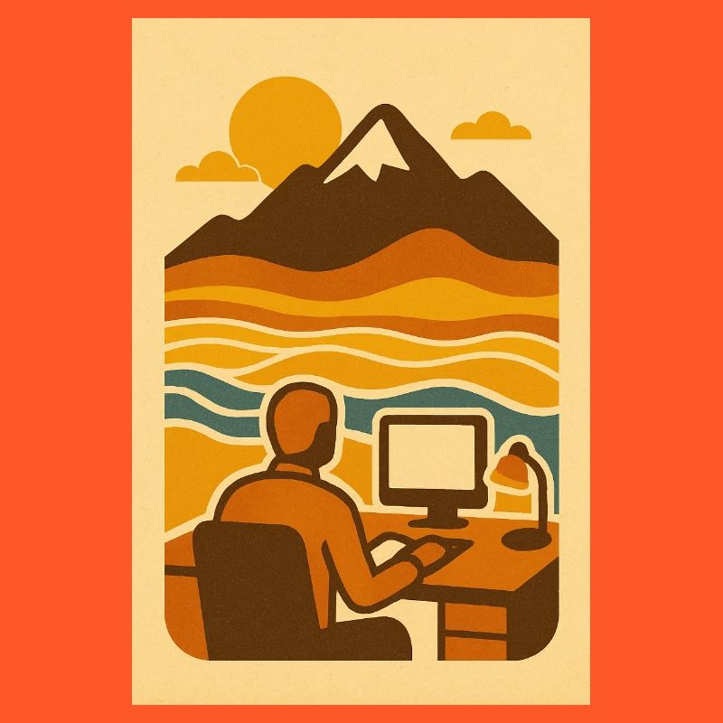 Work & Waves – Retro Mountain Office Art