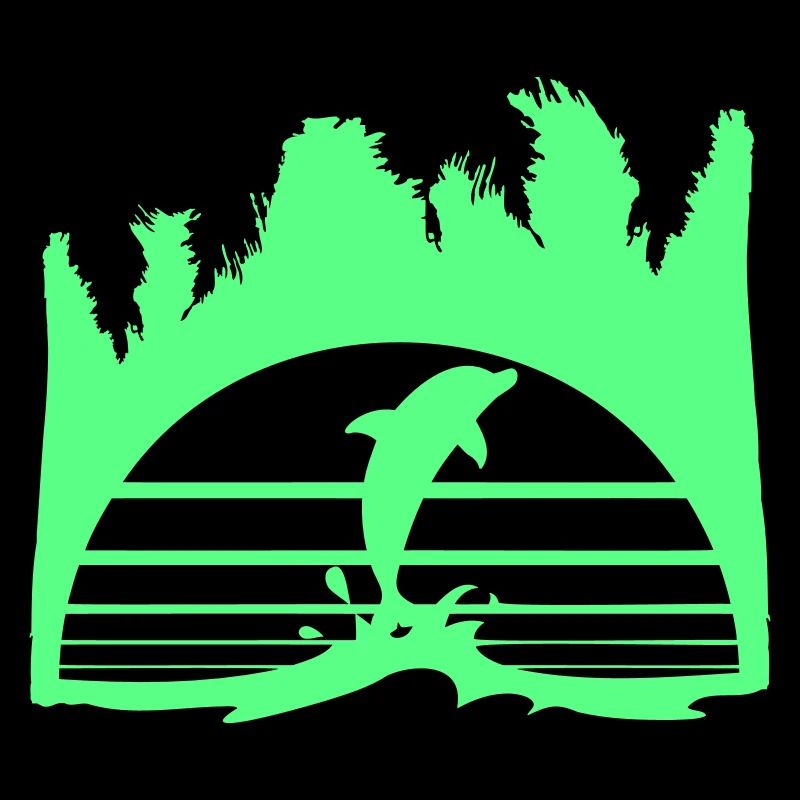 Dolphin Jumping Lines Sun Palm Trees Cool Silhouette