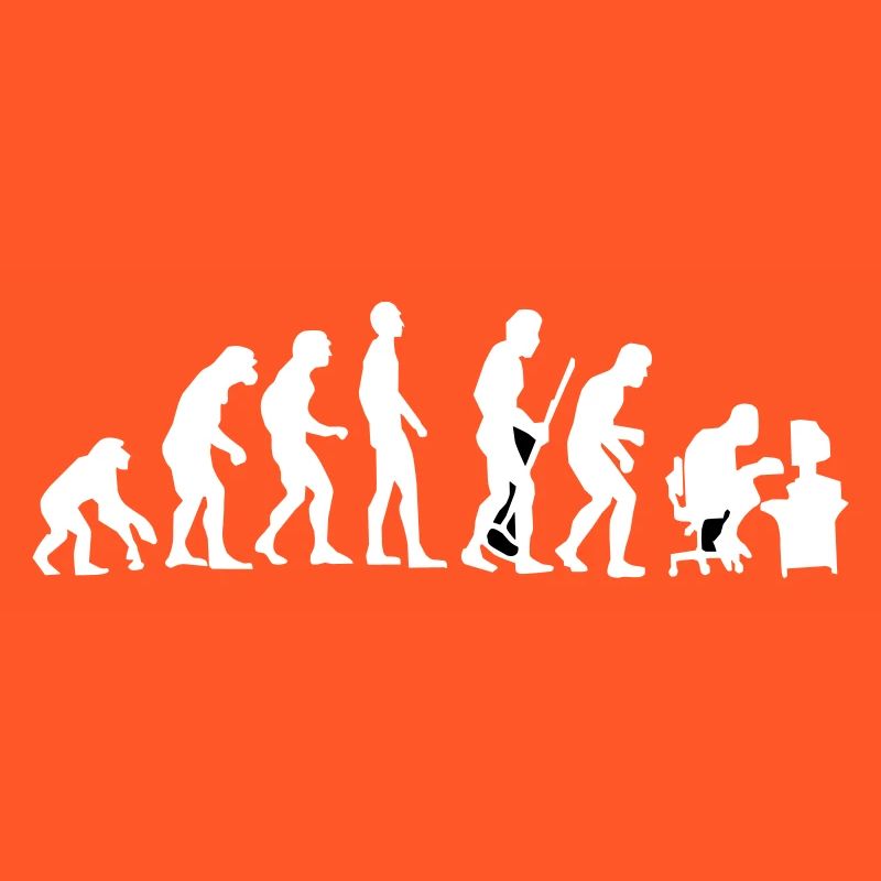 Evolution Affe zu Mensch krummer Rücken Pc Nerd