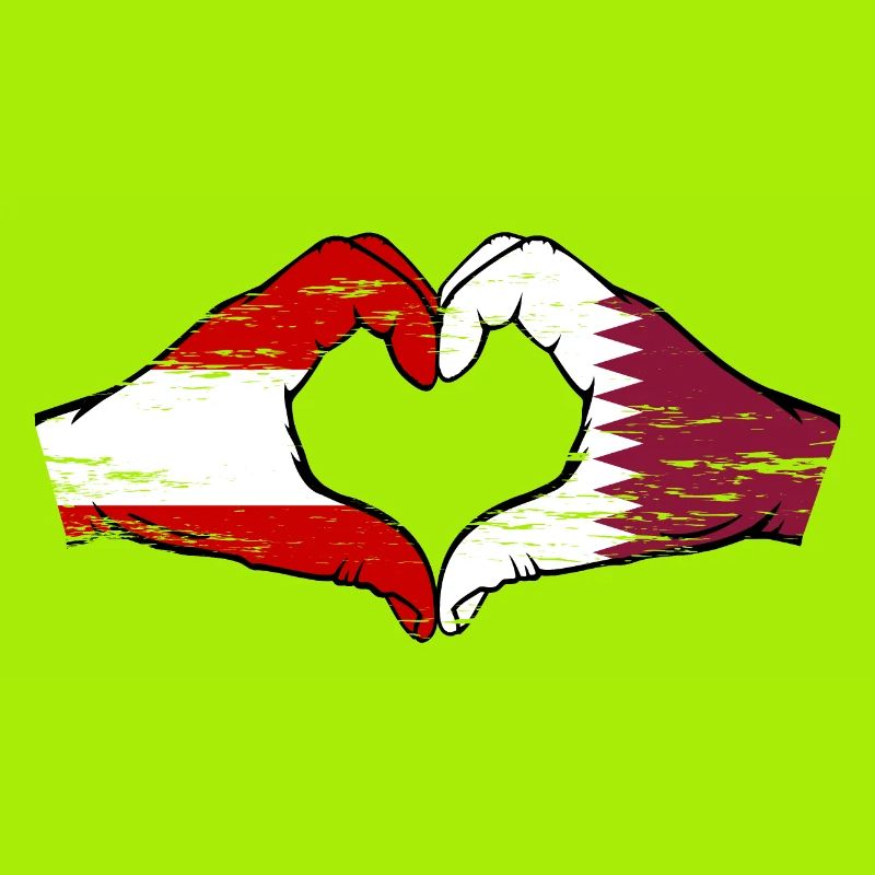Autriche Qatar drapeau mains forme coeur utilisé