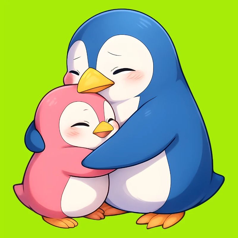 Cuddly penguins hug