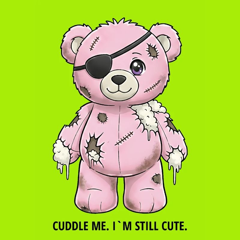 Ours en peluche rose patchwork avec cache-œil