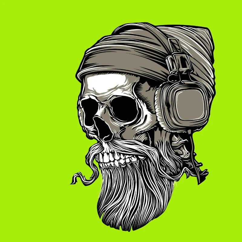 Bart Hipster Skull mit Kopfhörer