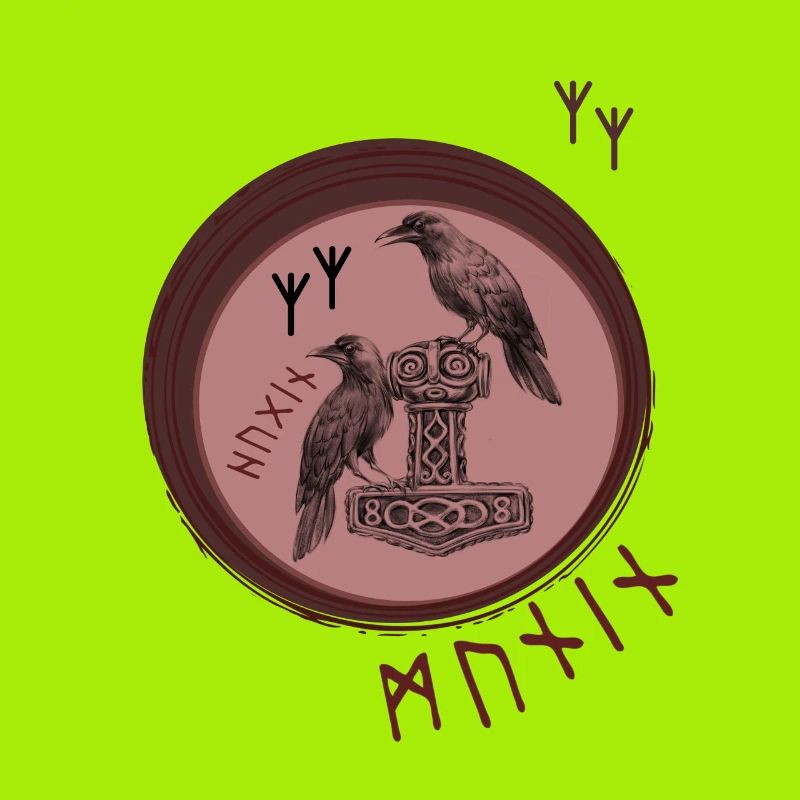 Thor Hammer Mjölnir avec Odin Ravens Hugin et Munin