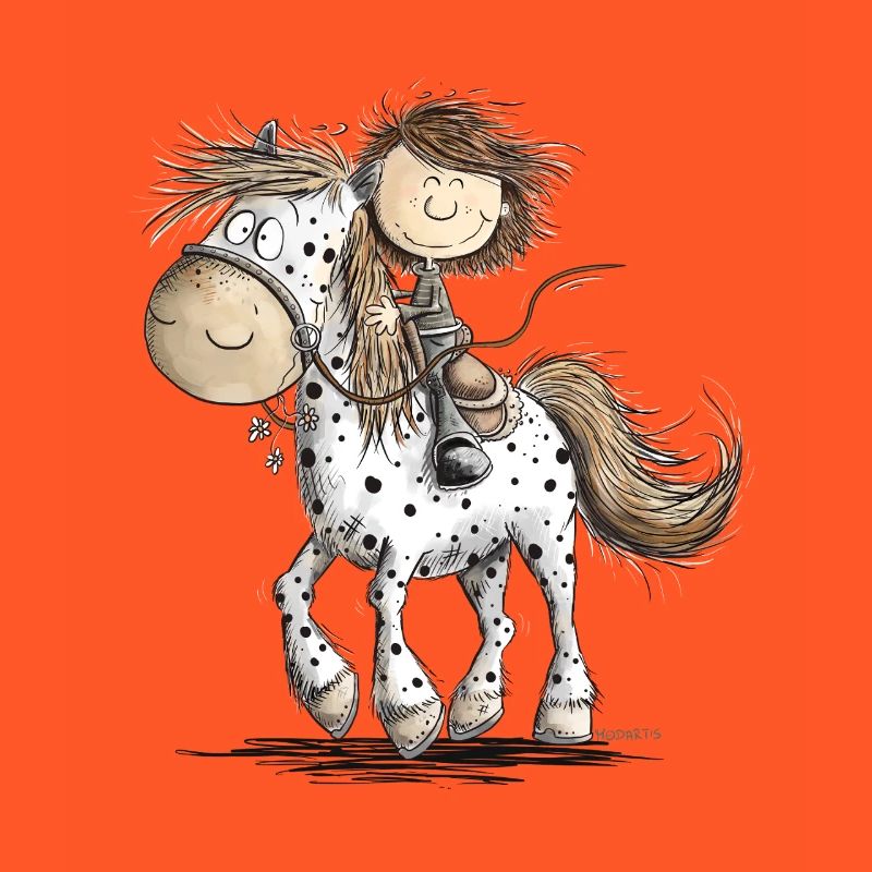 Drolliges Pferd mit Reiter Cartoon Pferdchen