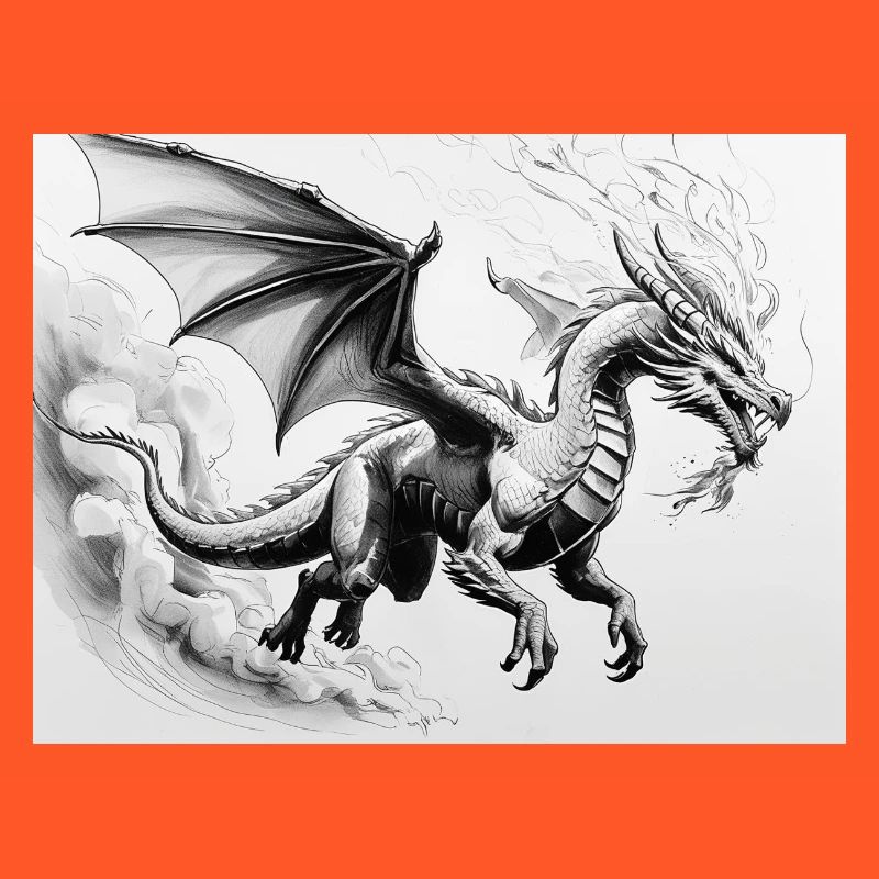 Dragon déterminé avec des ailes de feu