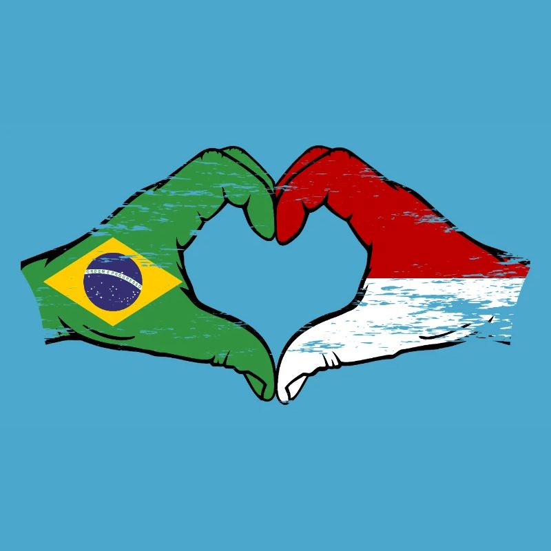 Brésil Monaco Drapeau Forme de Main Forme Coeur Utilisé