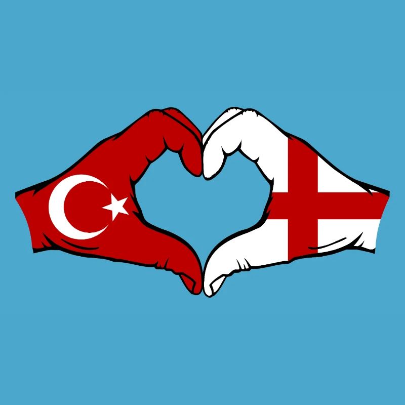 Turquie Angleterre Drapeau Mains Coeur Forme