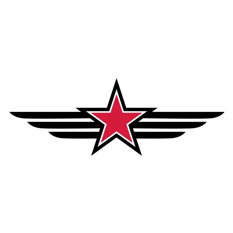 sharp red star black outline with 'wings'