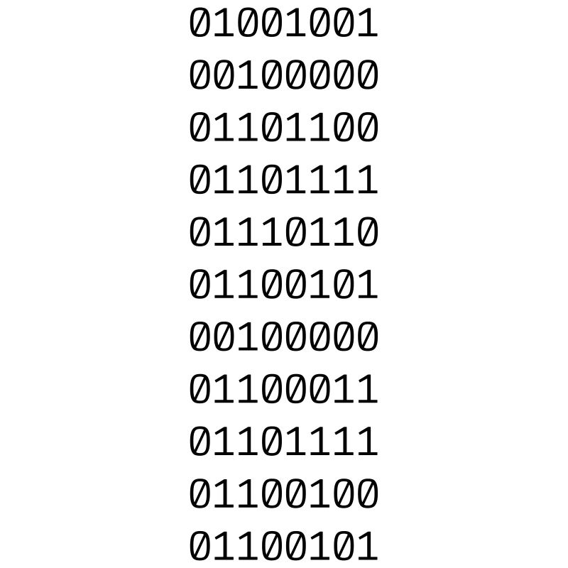 "I LOVE CODE" in binary data.