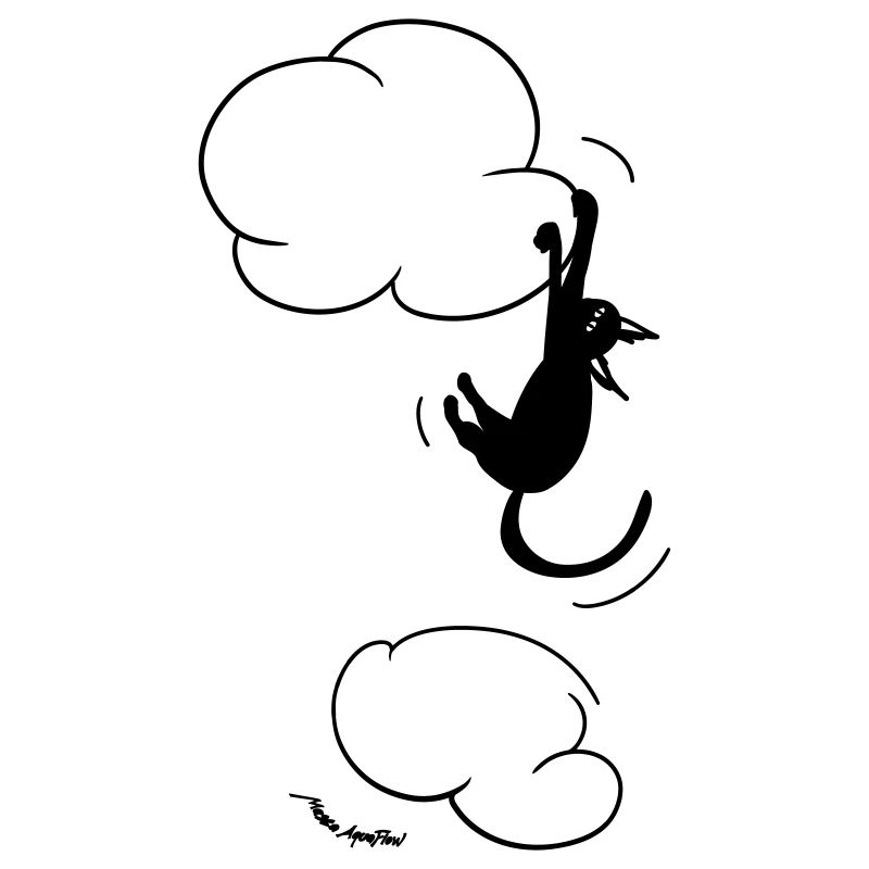 Black Cat hanging on a Cloud. 