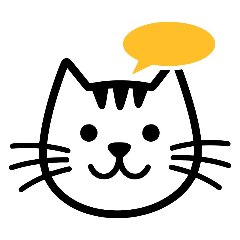 Tête de chat avec bulle de dialogue jaune