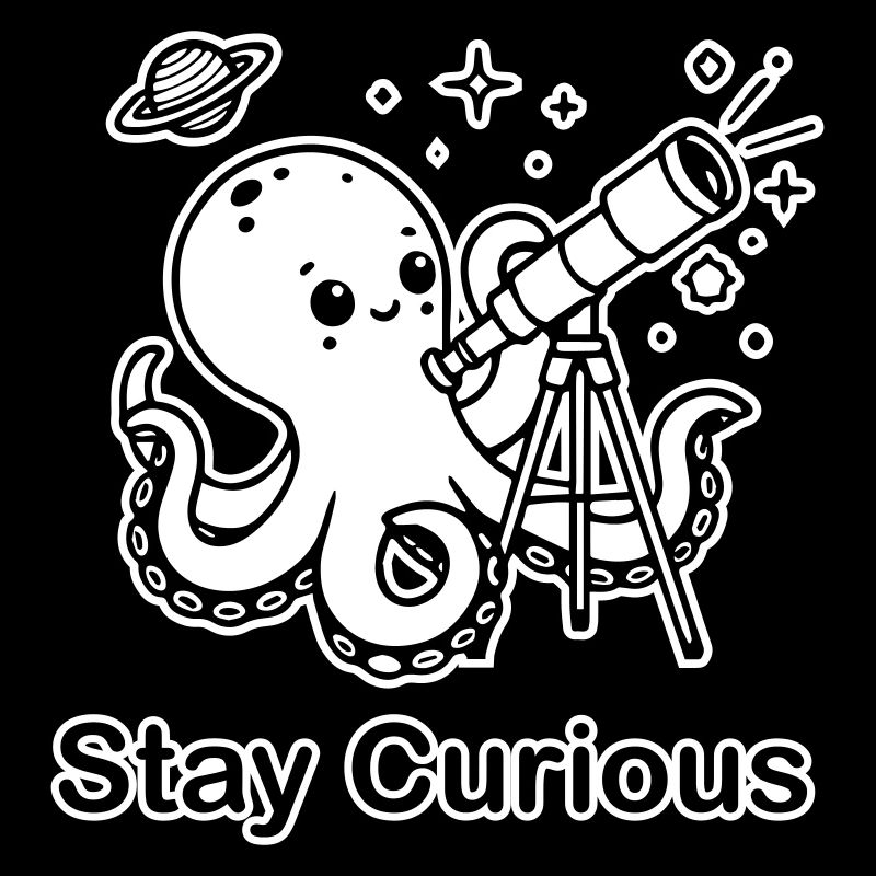 Pieuvre regardant au télescope - Stay Curious