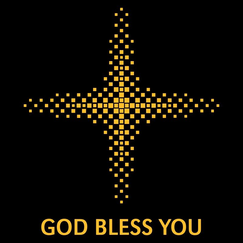 God Bless You (Religion / Cross / Squares / Gold)