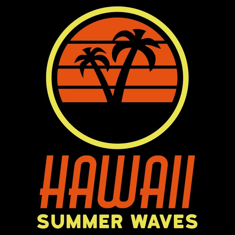 Hawaii, summer waves (circle, sun, palm trees)