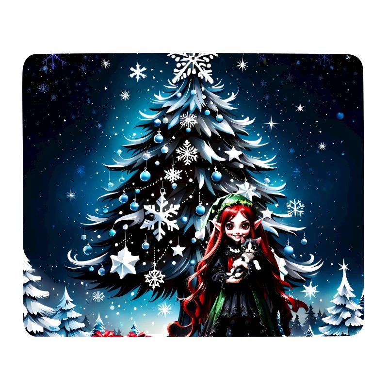 Weihnachtself mit Kätzchen.