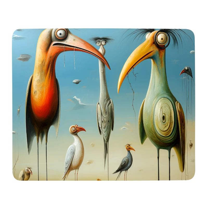Surreale Vogelgestalten am Strand