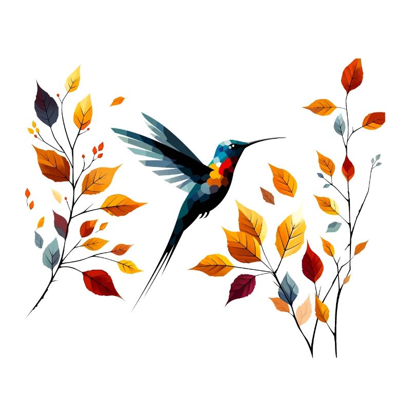 Kolibri und Herbstblätter