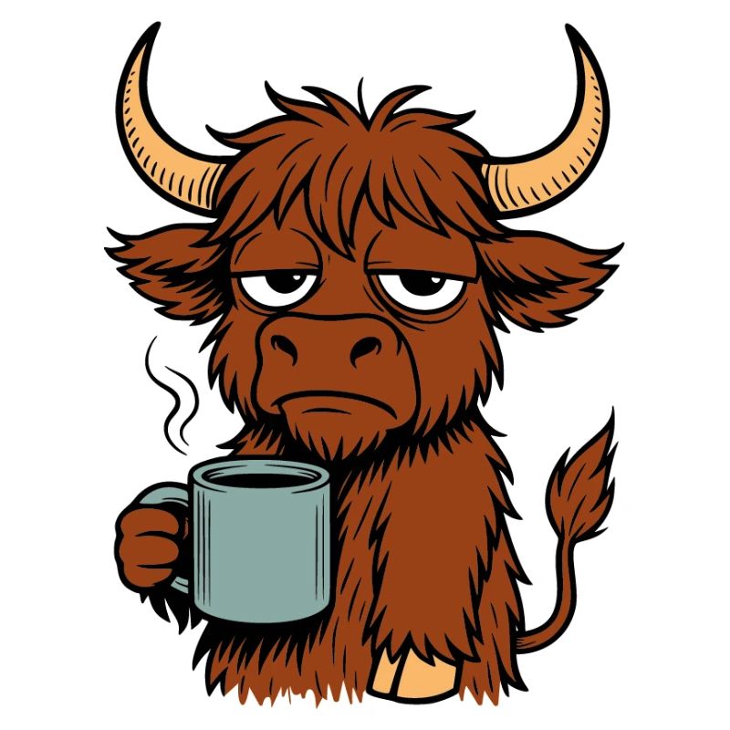 Hochlandrind mit Kaffeebecher 