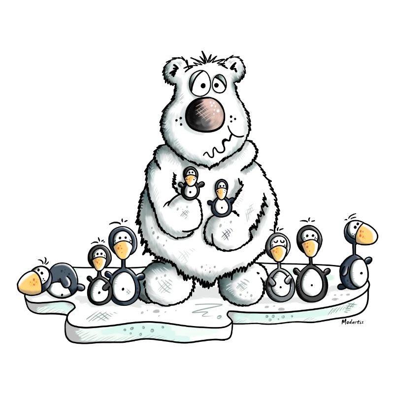 Eisbär mit Pinguinen