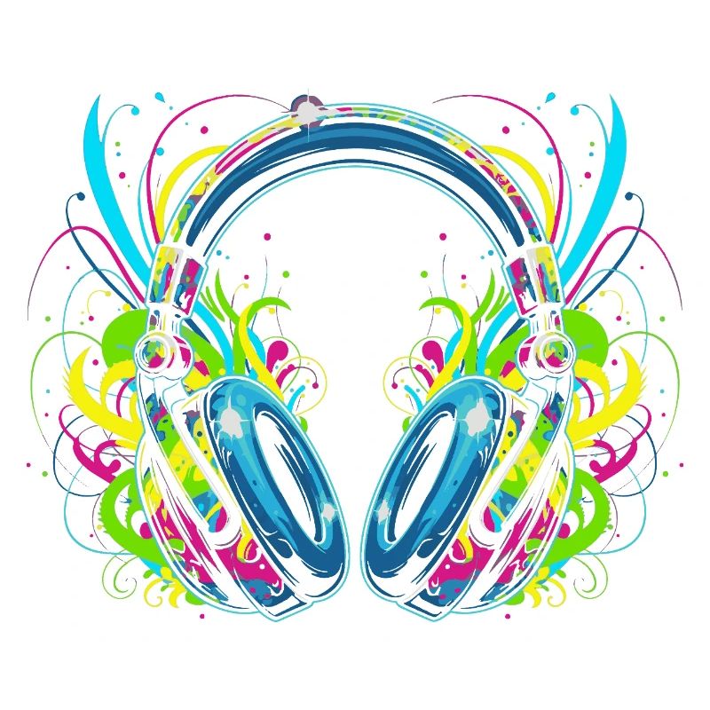 Neon-Kopfhörer mit psychedelischen Wirbeln