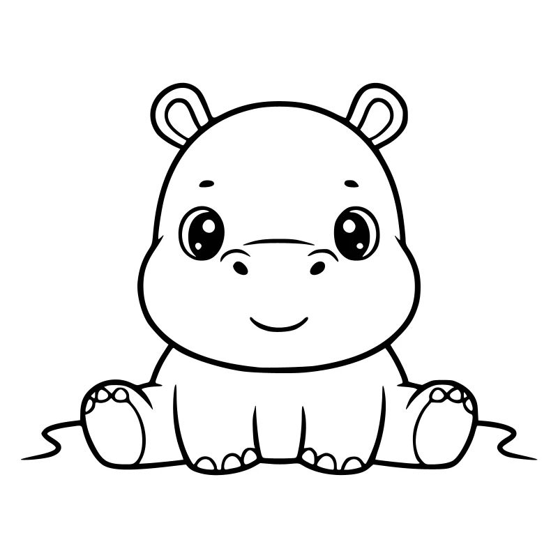 Cute Baby Hippo Comic Outline