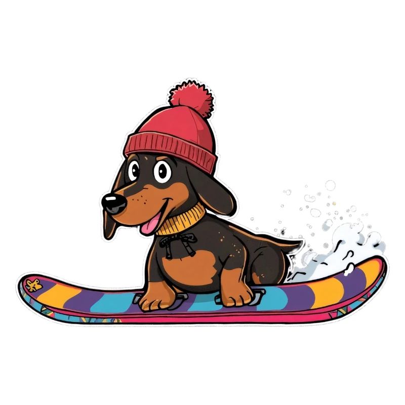 Dackel Snowboard im Winter