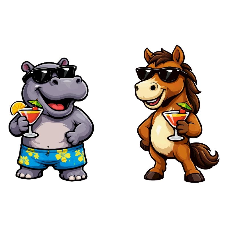 Hippo Pferd Cocktail-Party Cartoon