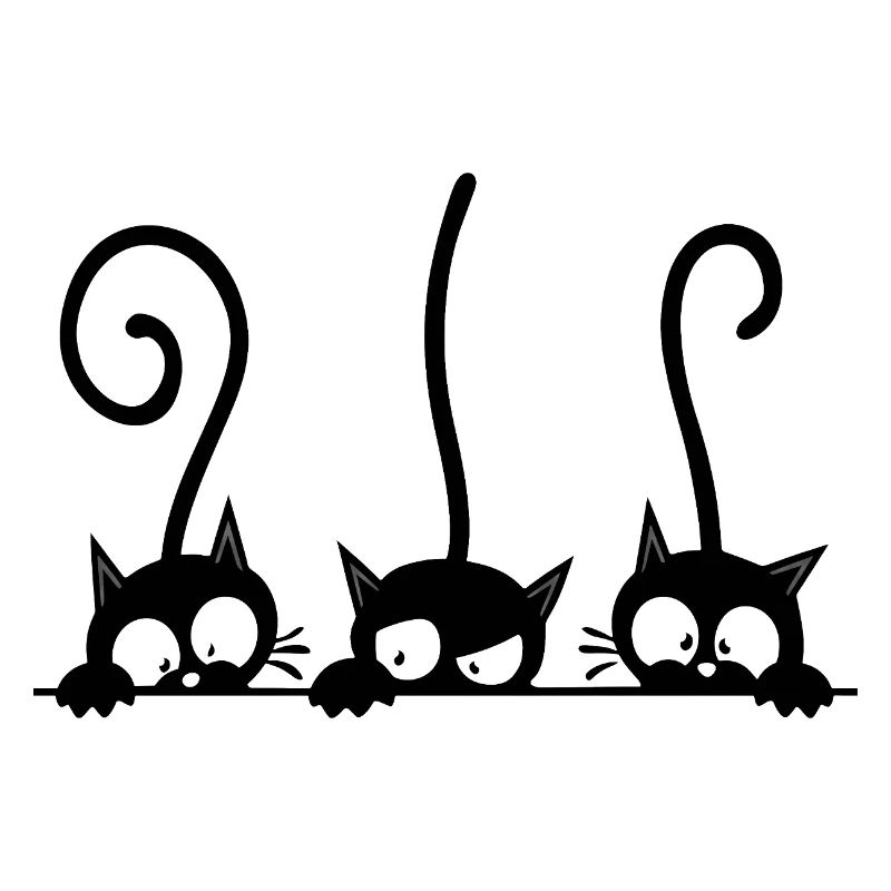 Three curious black cats