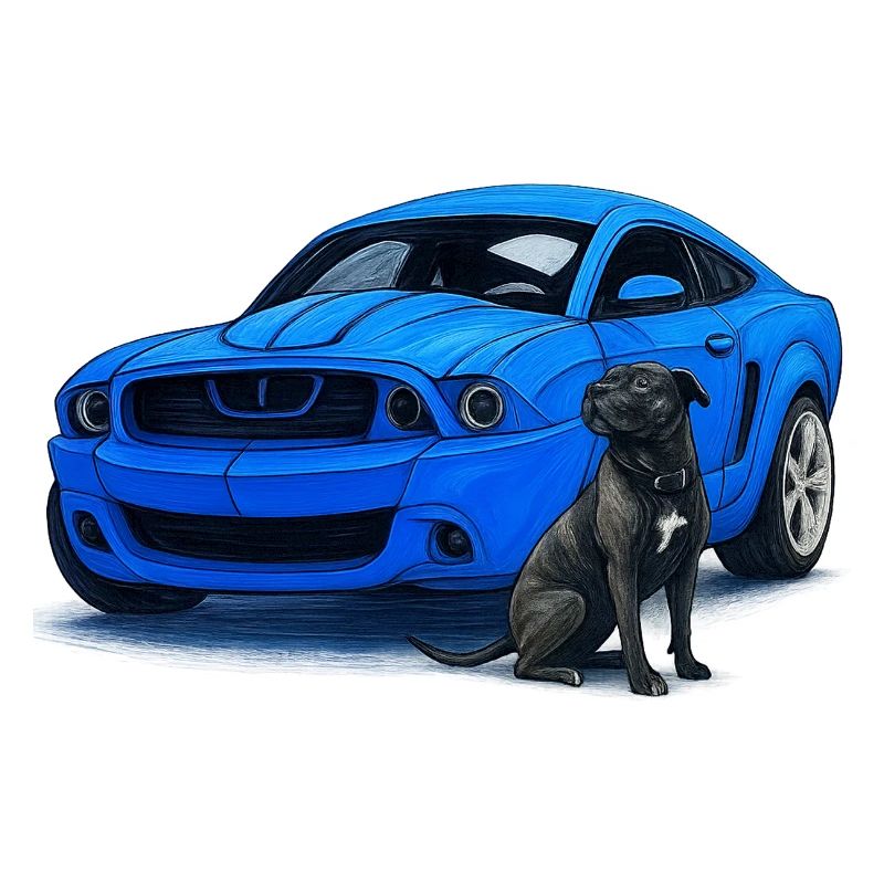 Blauer Musclecar Hundepartner