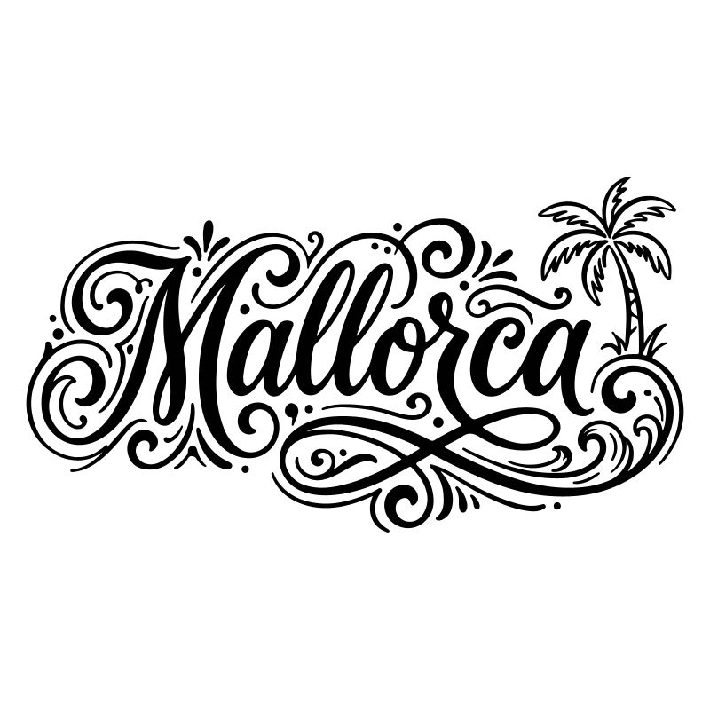 Mallorca Schrift Palmen