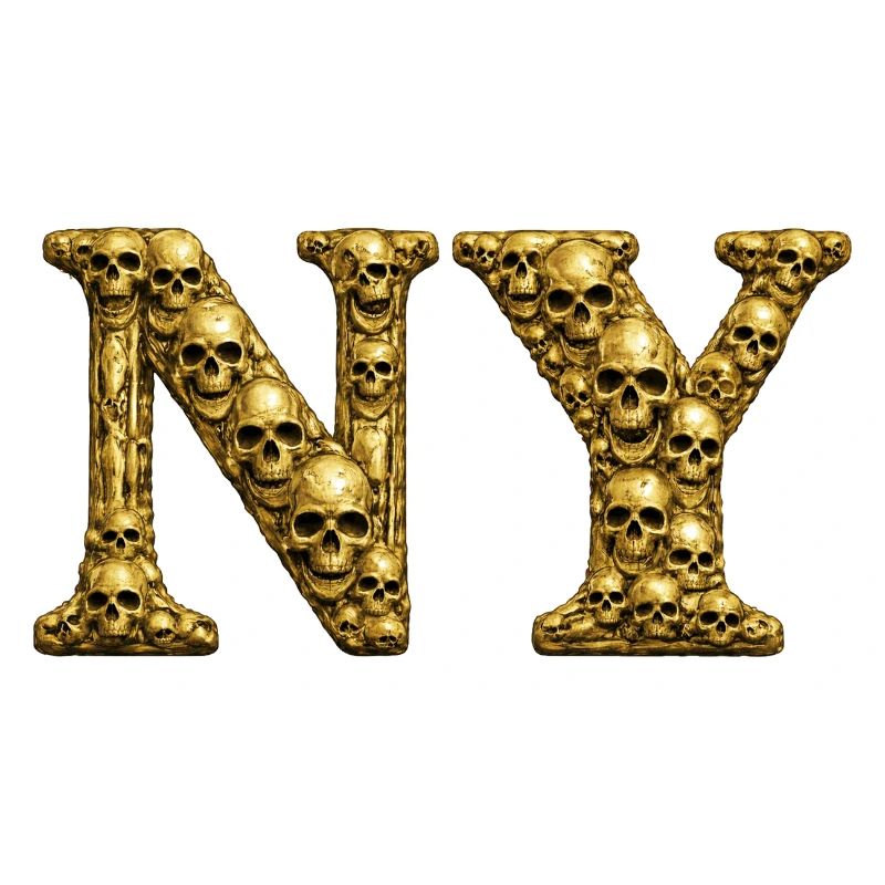 Goldene Schädel NY Buchstaben