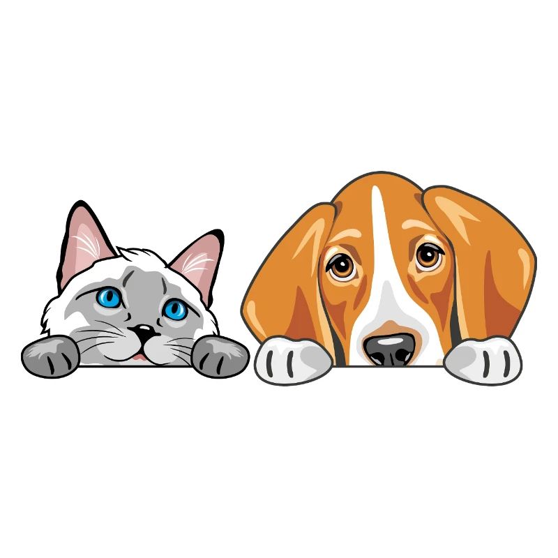 Peeking_Siamese_cat_and_Foxhound_dog