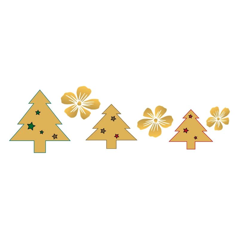 Goldene Weihnachtsbäume mit Blüten