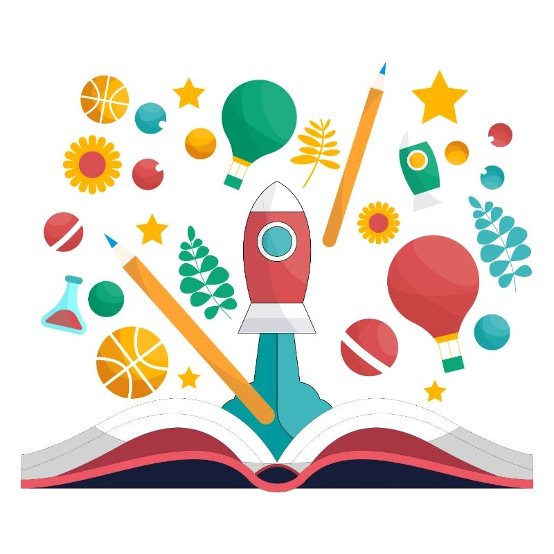 Open Book with School Objects, Learning and Educat