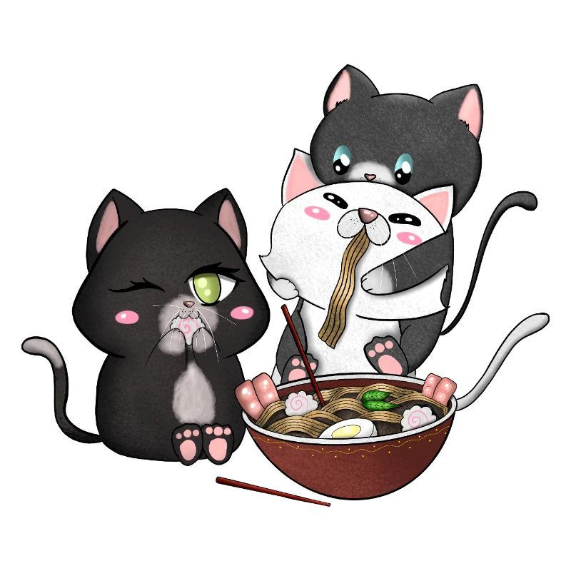 Katzen essen Ramen