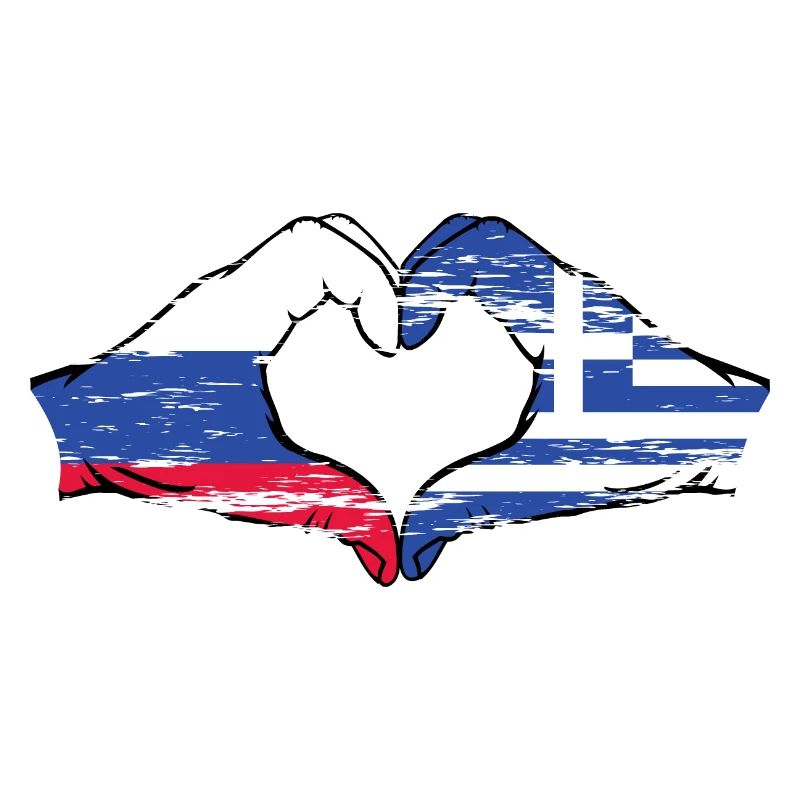 Russie Grèce Drapeau Mains Coeur Forme Utilisé