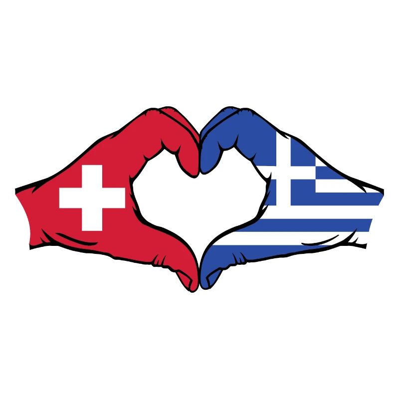 Suisse Grèce Drapeau Mains Coeur Forme