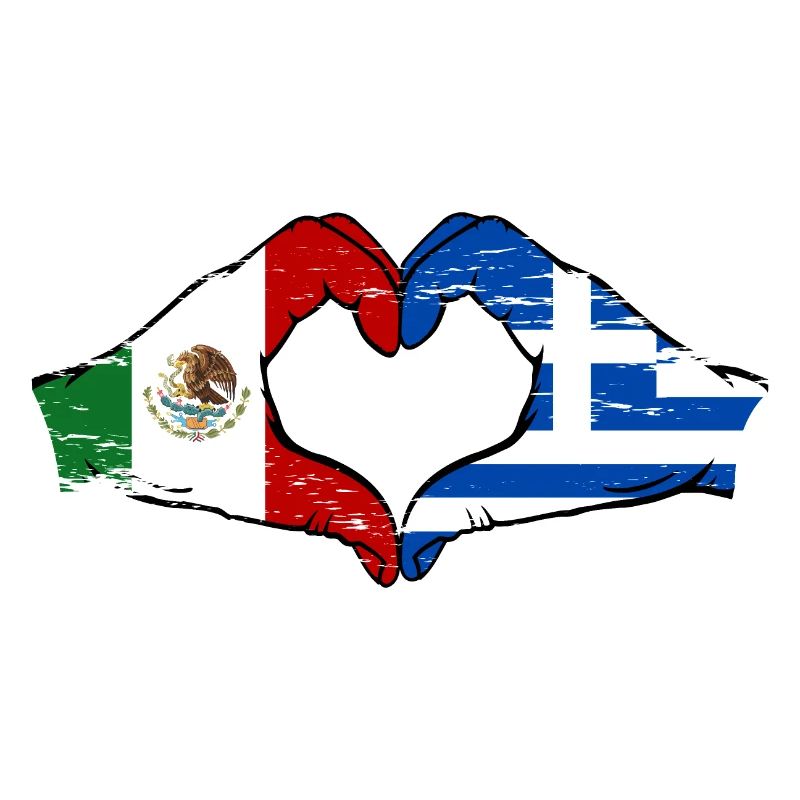 Mexique Grèce Drapeau Mains Coeur Forme Utilisé