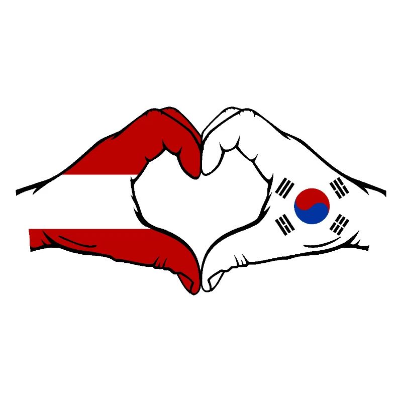 Autriche Corée du Sud Drapeau Mains Coeur Forme