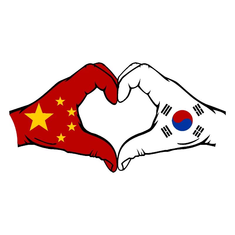 Chine Corée du Sud Drapeau Mains Coeur Forme
