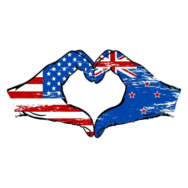 États-Unis Drapeau de la Nouvelle-Zélande Forme de main Forme de coeur utilisé