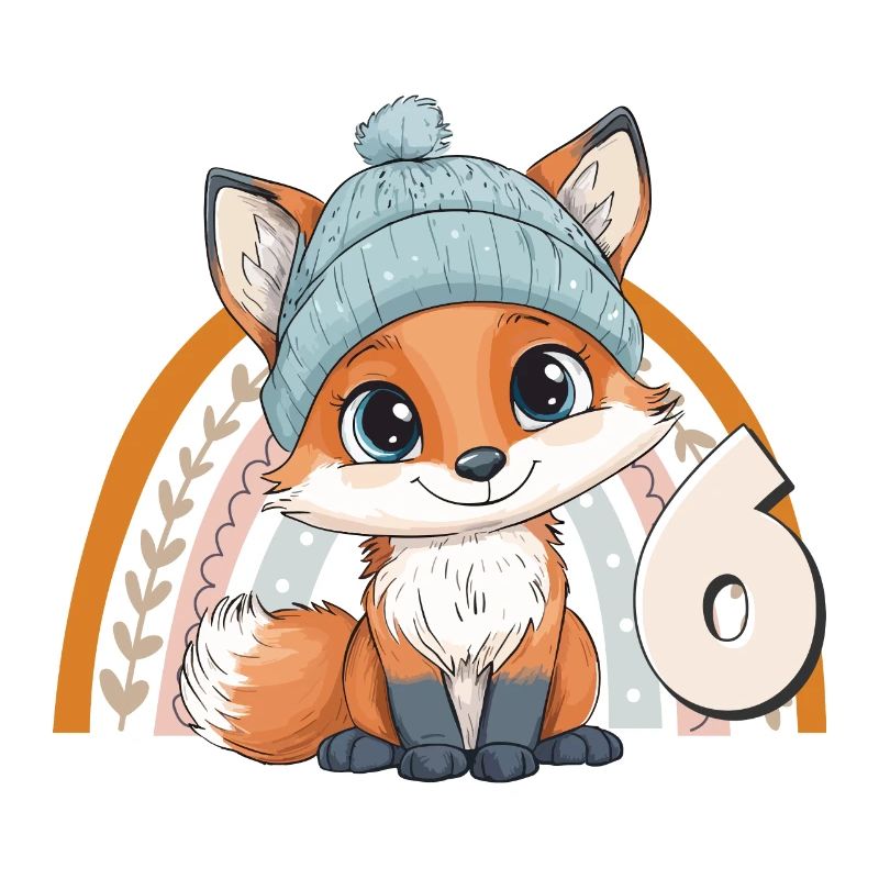 6th Birthday Fox Rainbow Cute Cute