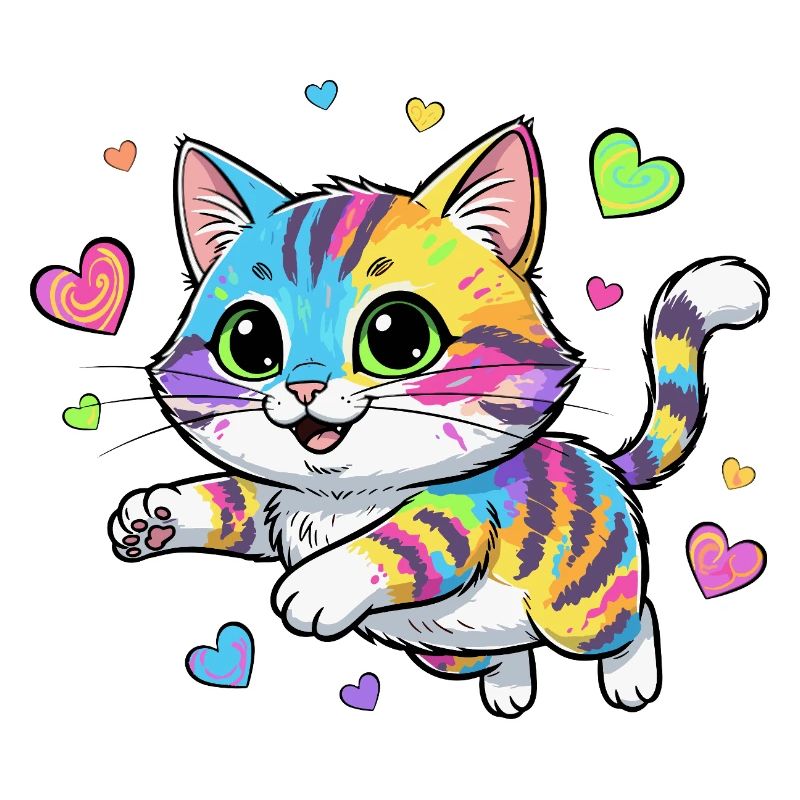 Regenbogenkatze mit Herzen