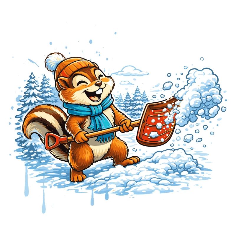 Streifenhörnchen beim Schneeschippen – Winterspaß