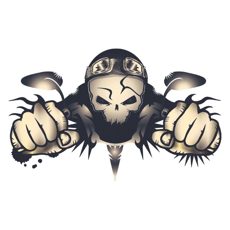 Rebellischer Totenkopf-Biker mit Retro-Helm