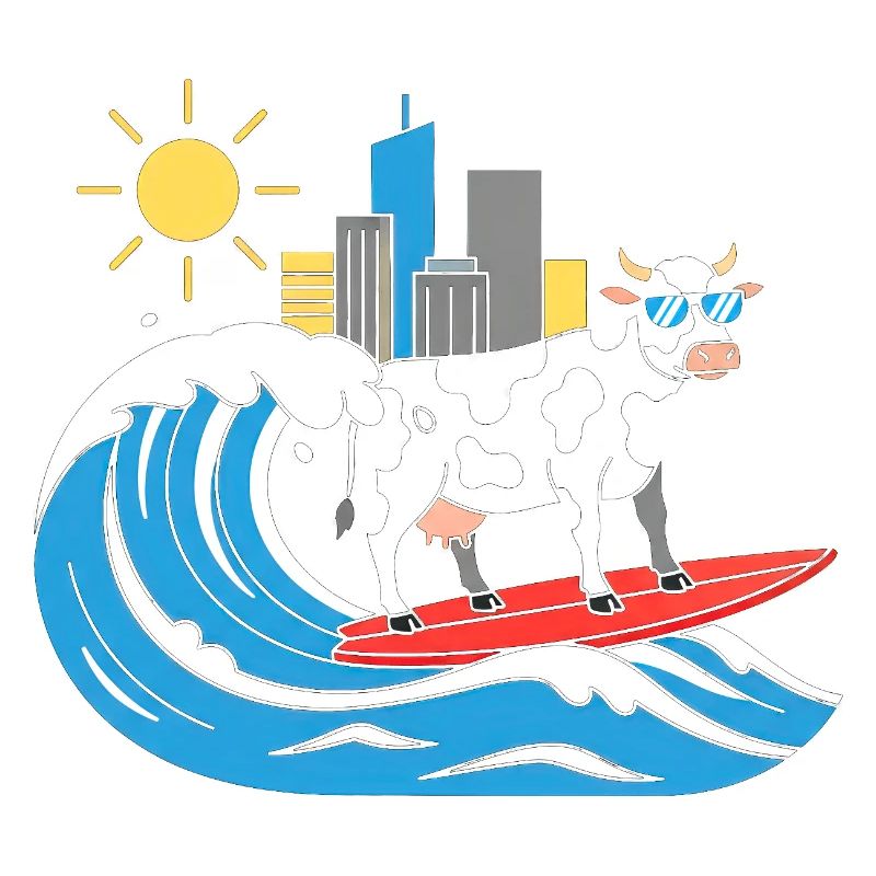 Surfende Kuh am City-Wave